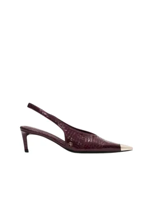 Nina Heels With Metal Toe Cap / Burgundy Small Embossed