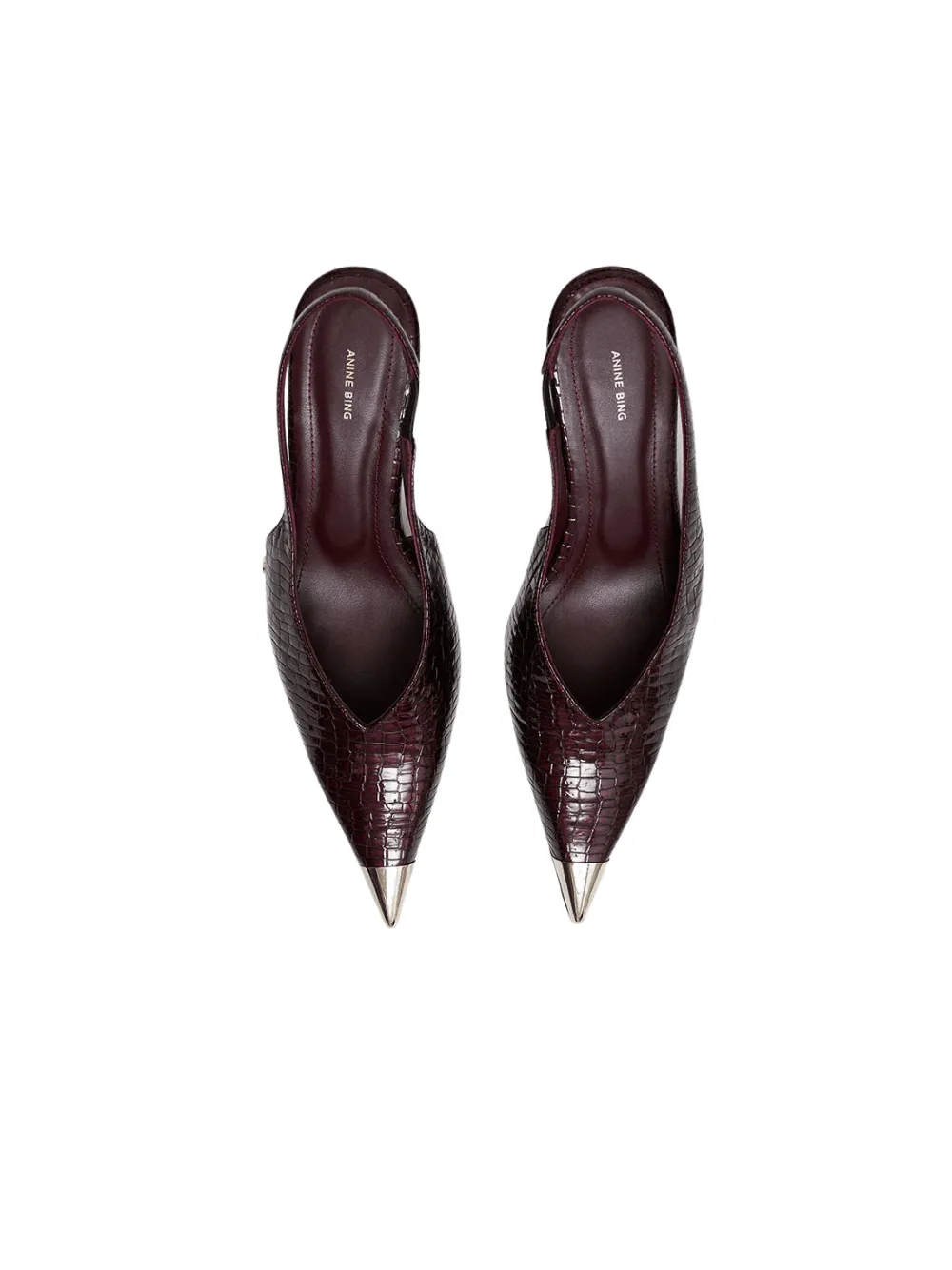 Nina Heels With Metal Toe Cap / Burgundy Small Embossed