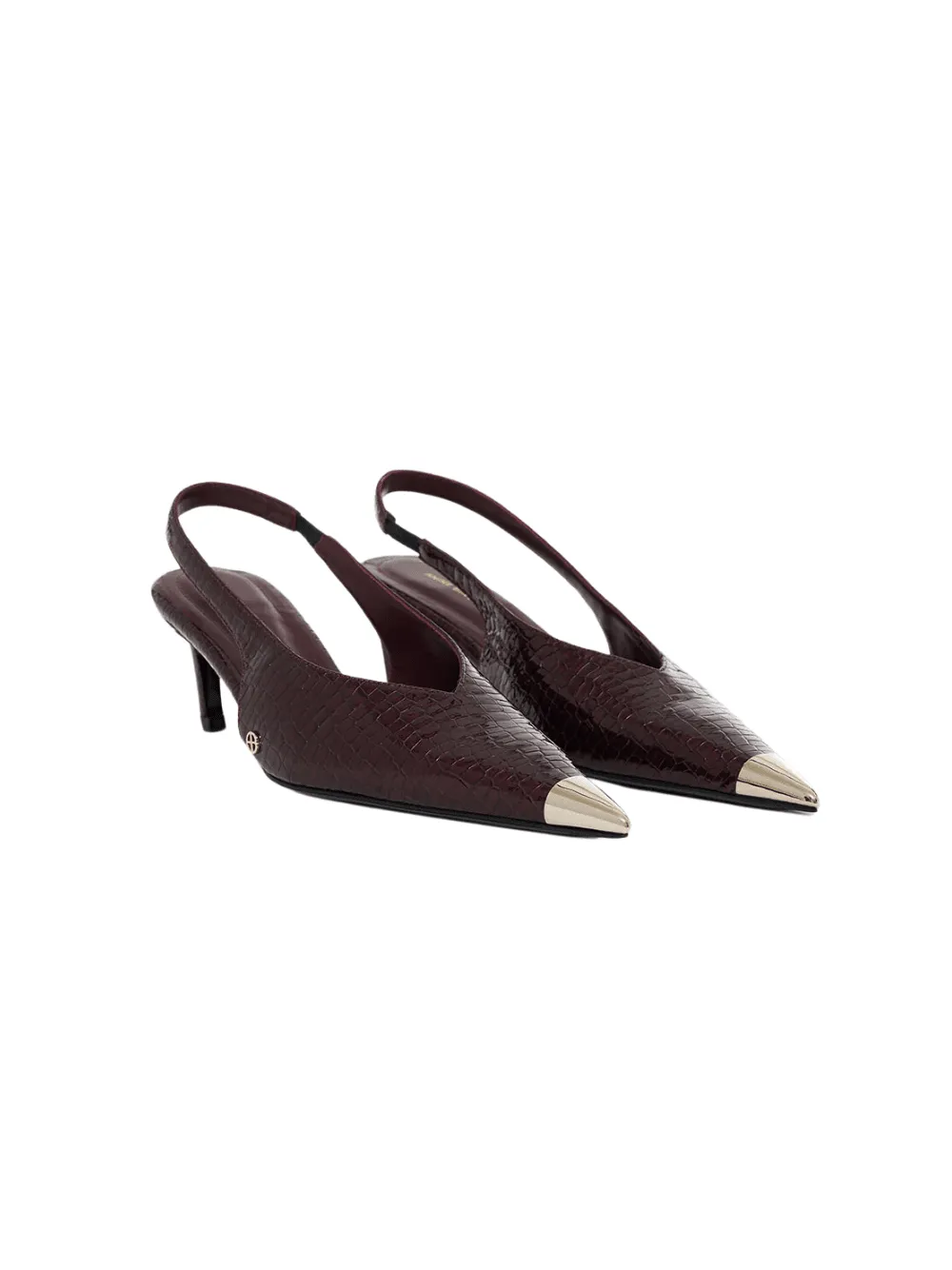 Nina Heels With Metal Toe Cap / Burgundy Small Embossed