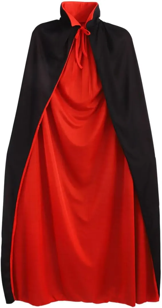 NOLITOY Halloween Vampire Cape, Black Red Dual-Layer Witch Cape Halloween Cloak