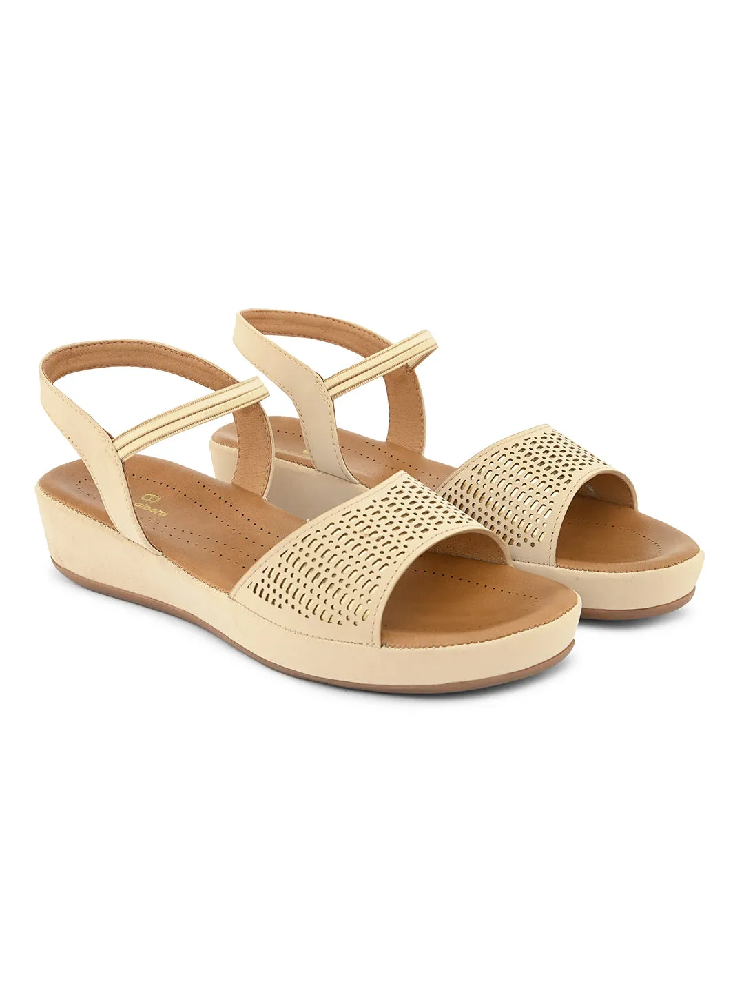 PELLE ALBERO Women Beige Slip-On Flatform Heels Sandal