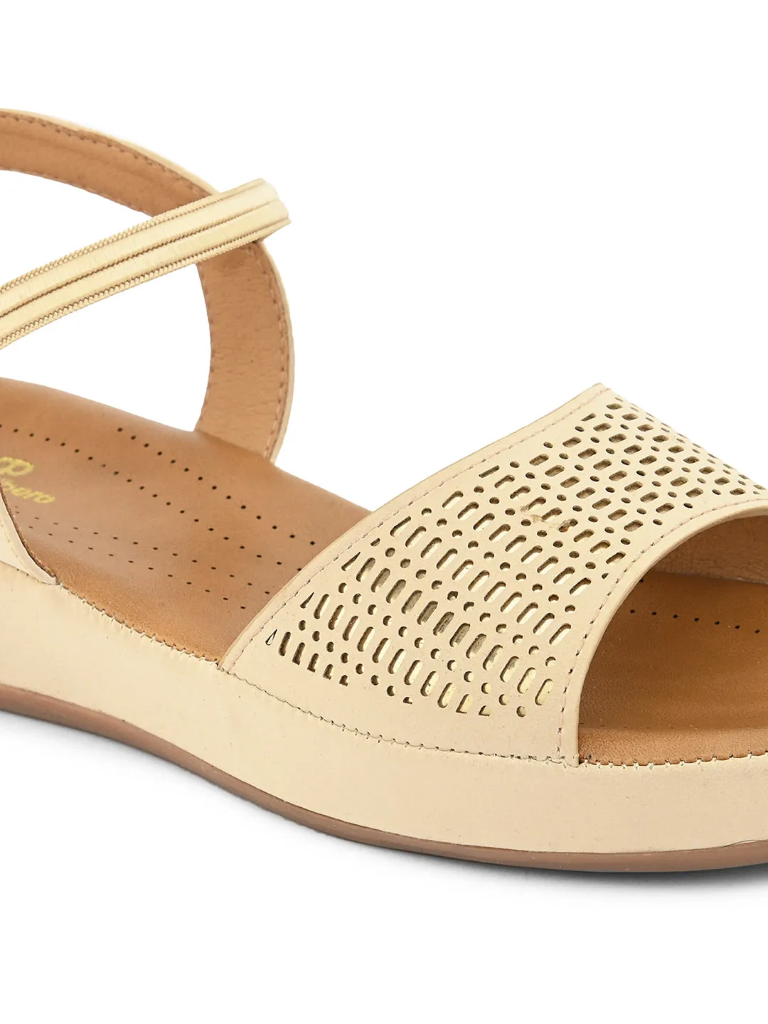 PELLE ALBERO Women Beige Slip-On Flatform Heels Sandal