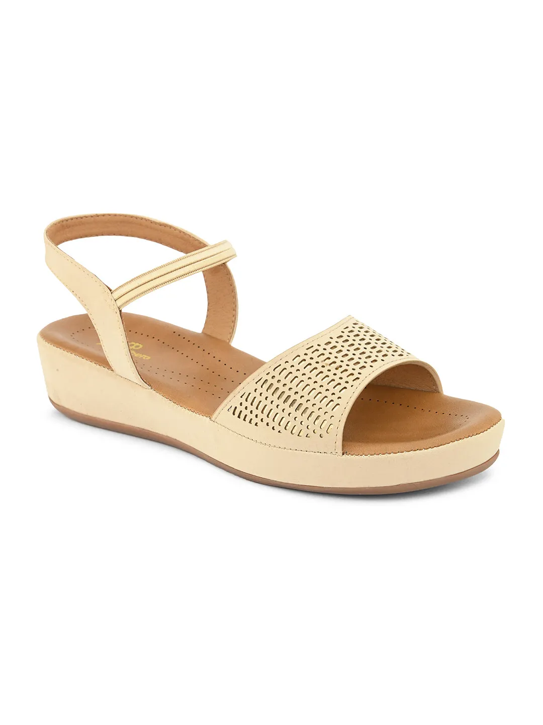 PELLE ALBERO Women Beige Slip-On Flatform Heels Sandal