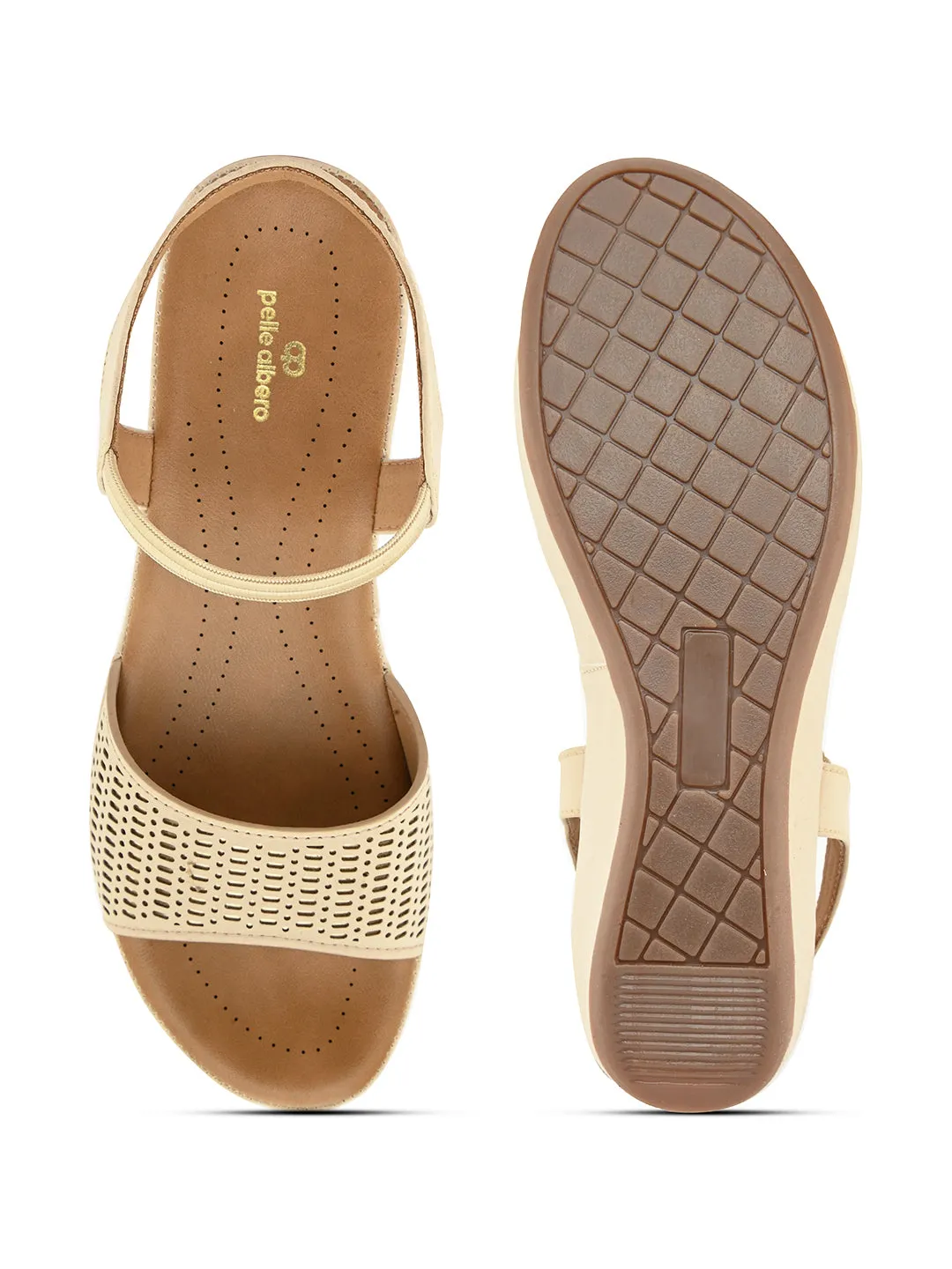 PELLE ALBERO Women Beige Slip-On Flatform Heels Sandal