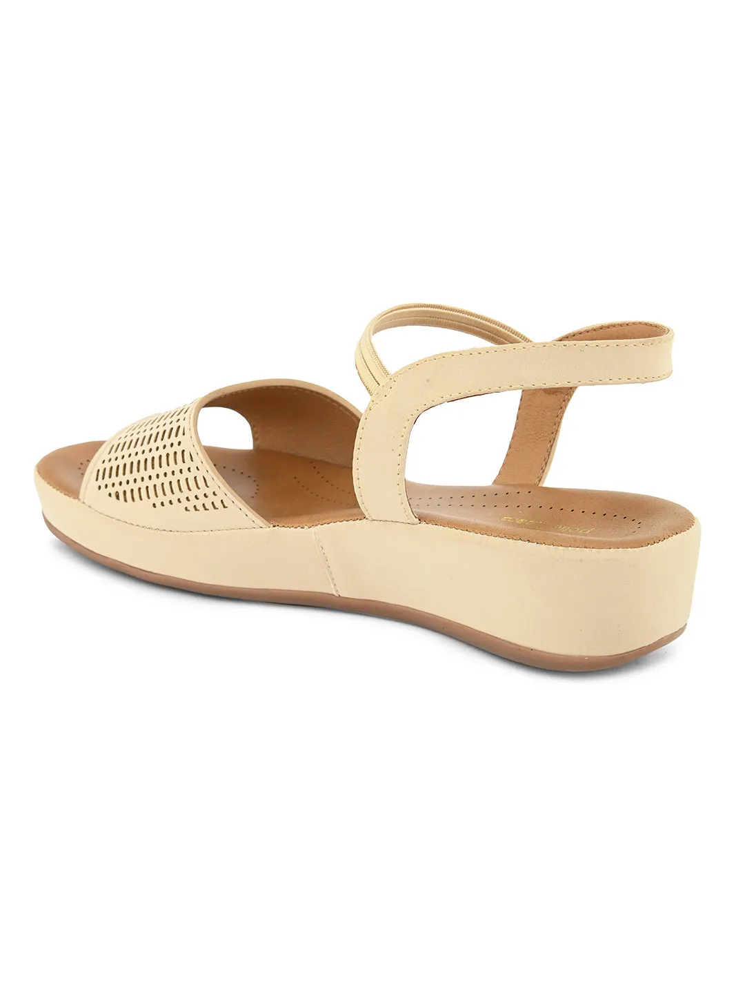 PELLE ALBERO Women Beige Slip-On Flatform Heels Sandal