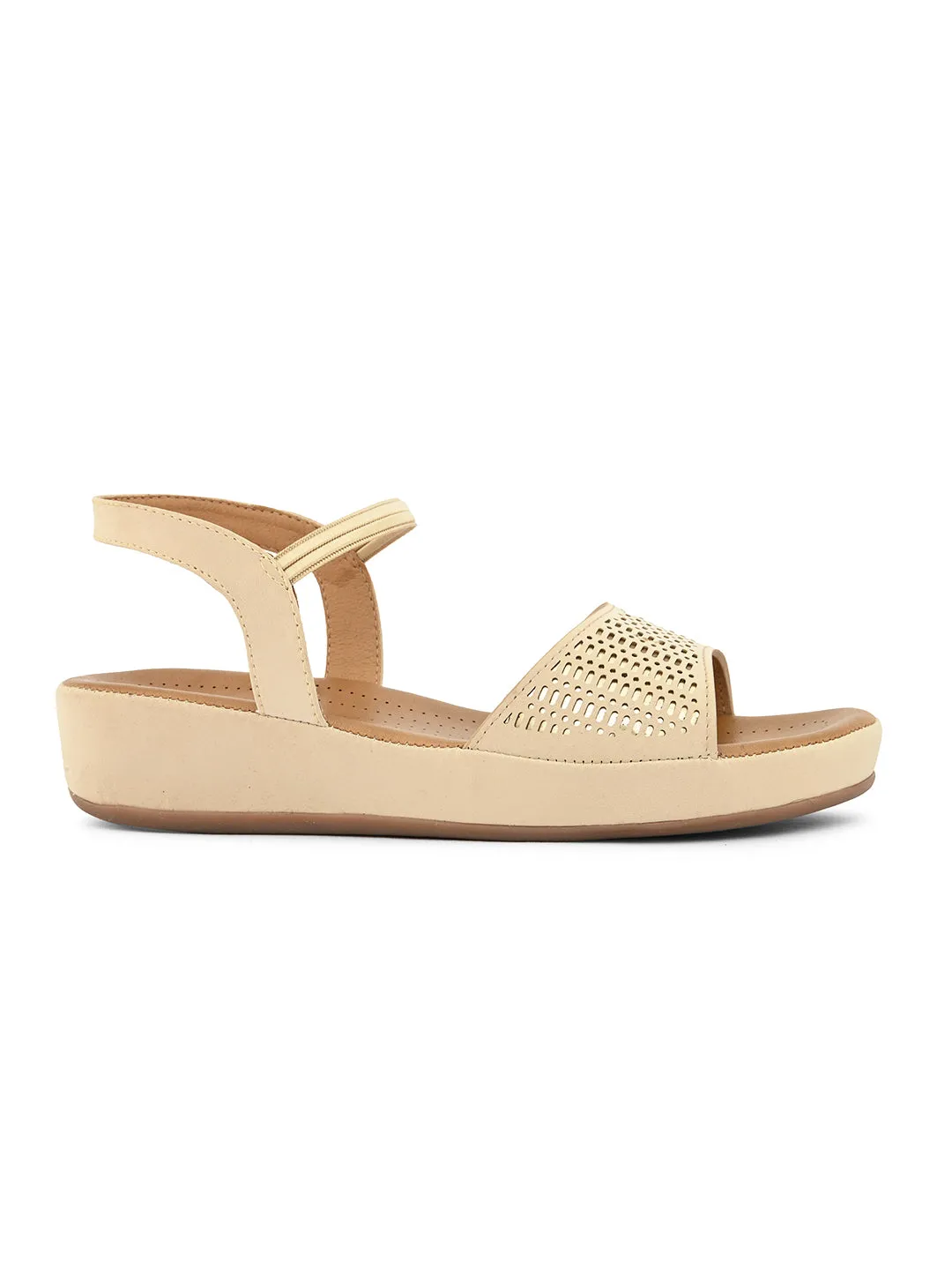 PELLE ALBERO Women Beige Slip-On Flatform Heels Sandal