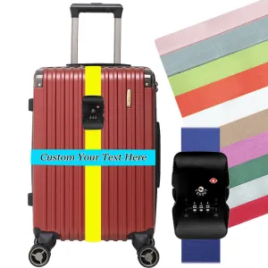 Personalized Luggage Straps, Custom Adjustable Suitcase Strap Belt with Embroidery Name/Text, Secure Bag Closure with TSA Combination Lock Suitcases Band for Travel Bussiness - 7 Colors