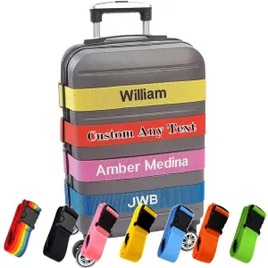 Personalized Luggage Straps, Customized Suitcase Belt Embroidered Name/Text, Secure Bag Adjustable Suitcases Band Gifts for Business Traveler - 13 Colors - Adjusts from 38" to 74"