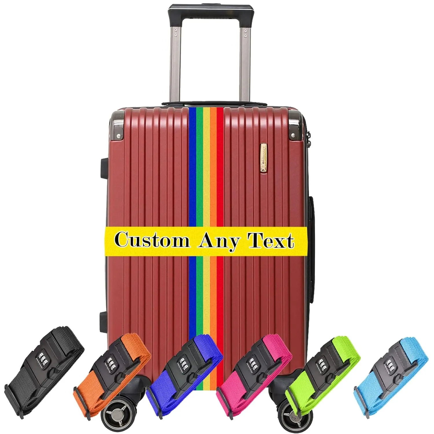 Personalized Luggage Straps Luggages Belts with Combination Lock, Custom Adjustable Suitcase Strap Embroidery with Name/Text, Secure Bag Closure with Suitcases Band for Travel Bussiness - 15 Colors