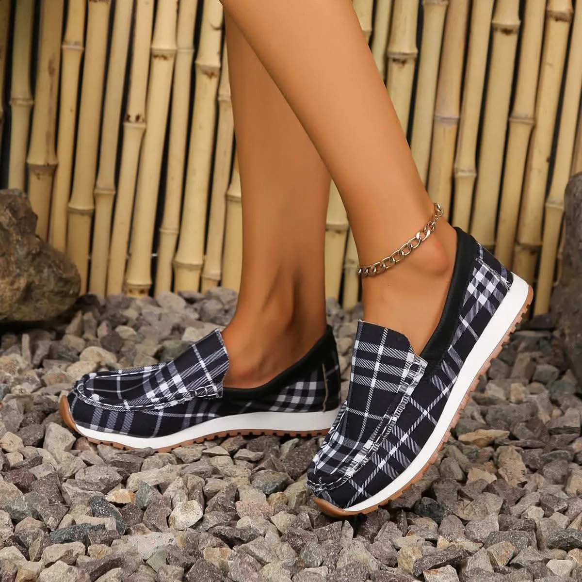 Plaid Slip-On Flats for Women