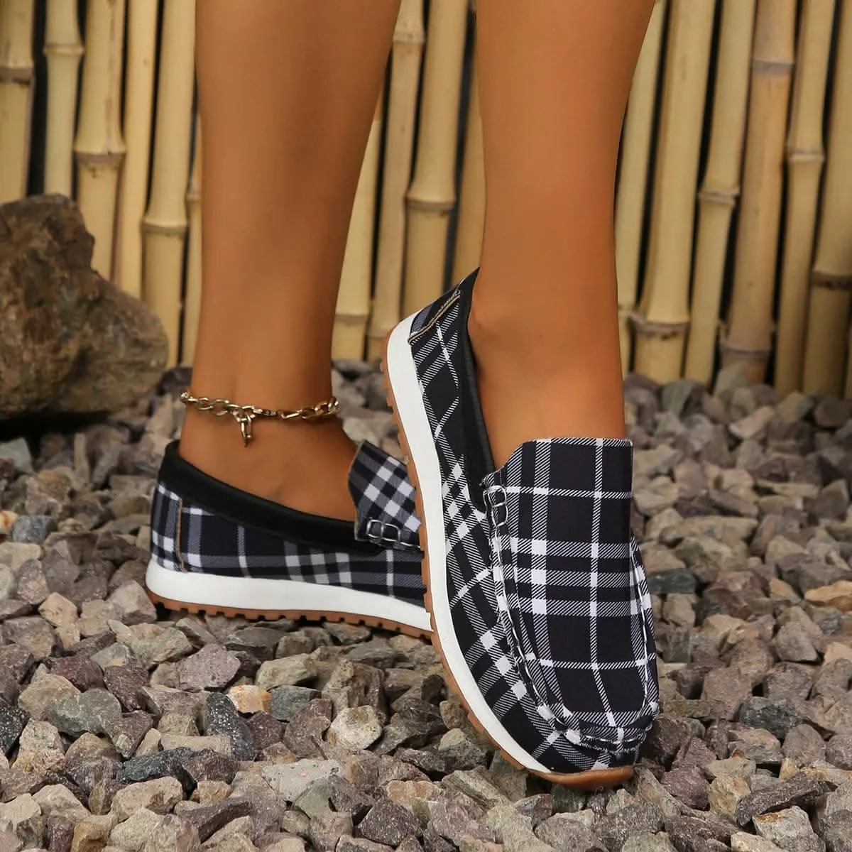 Plaid Slip-On Flats for Women