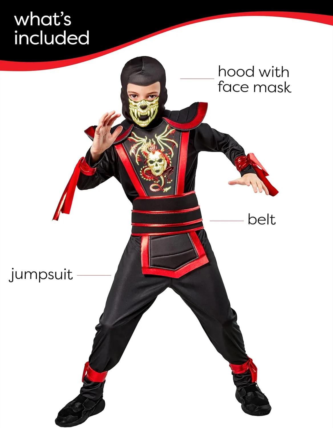 Rubies Boy's Ninja Light Warrior Costume Jumpsuit and Hood