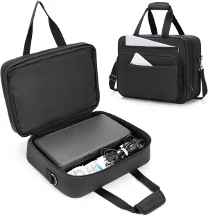 samdew Double-layer Portable Mobile Printer Storage Bag Compatible with HP Tango/Tango X, HP Officejet 250/200, Printer Carrying Case with 15.6" Laptop Layer, Shoulder & Trolley Strap, Bag Only