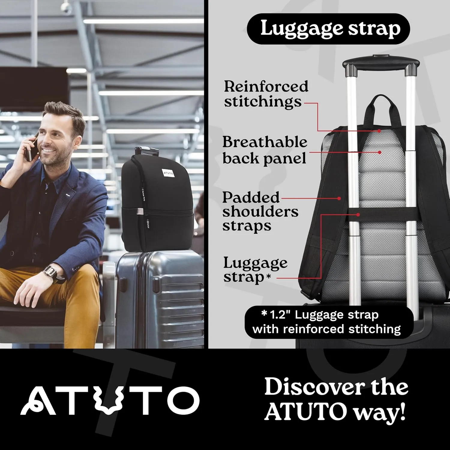 Slim Laptop Backpack for Men with 16 inch Laptop Compartment - Business Work Backpack for Men with Luggage Strap and Trolley Sleeve - Airflow Back, Fully Padded (Black)