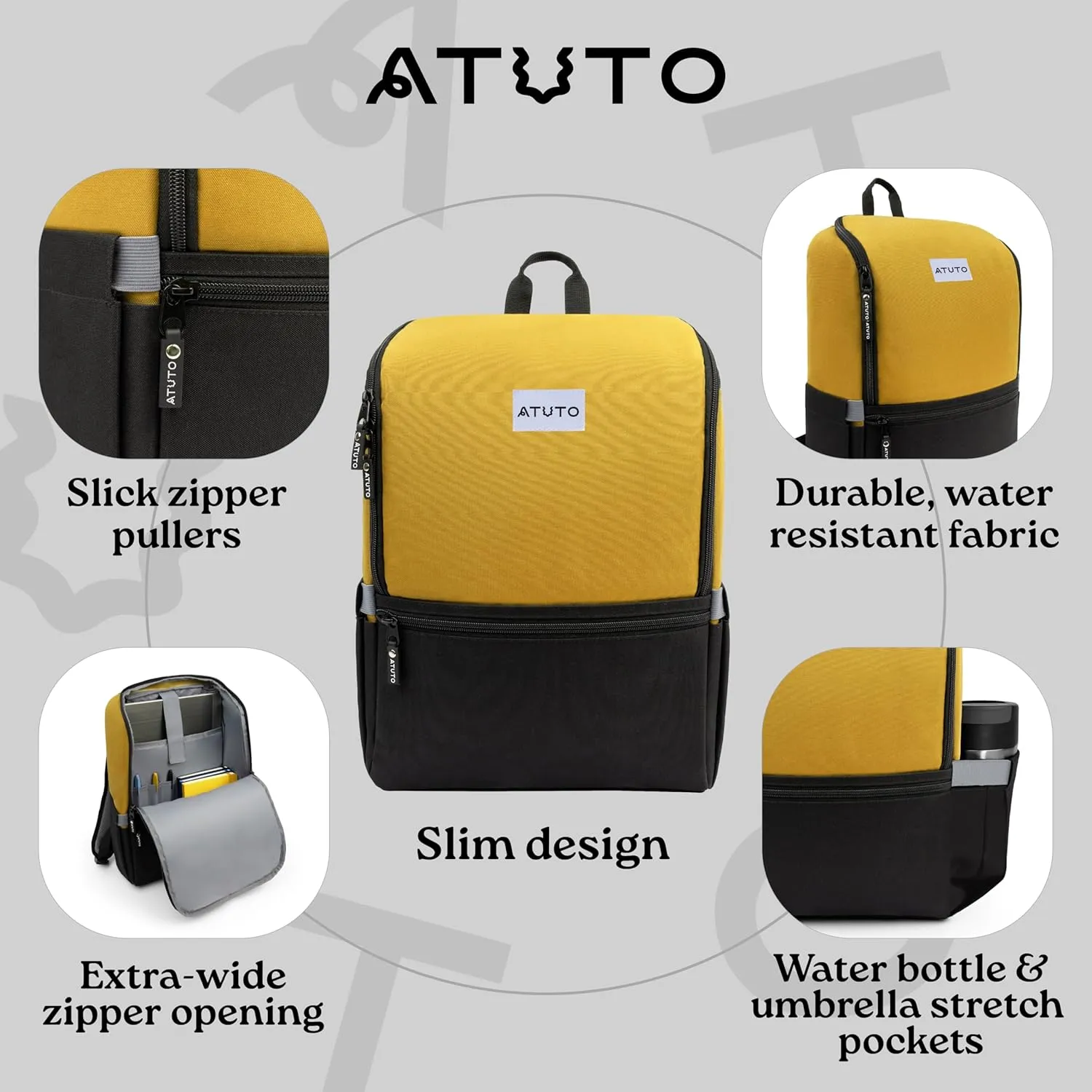 Slim Laptop Backpack for Men with 16 inch Laptop Compartment - Business Work Backpack for Men with Luggage Strap and Trolley Sleeve - Airflow Back, Fully Padded (Mustard)