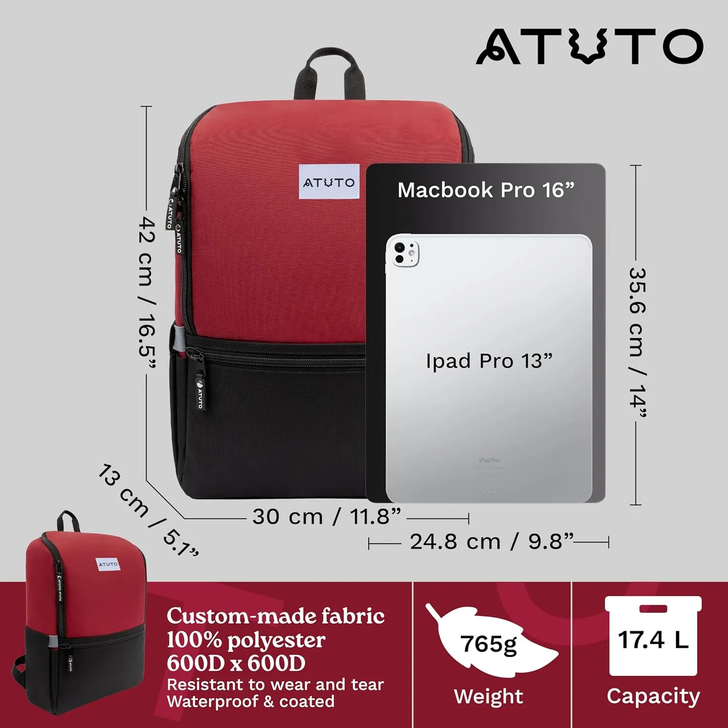 Slim Laptop Backpack for Men with 16 inch Laptop Compartment - Business Work Backpack for Men with Luggage Strap and Trolley Sleeve - Airflow Back, Fully Padded (Red)