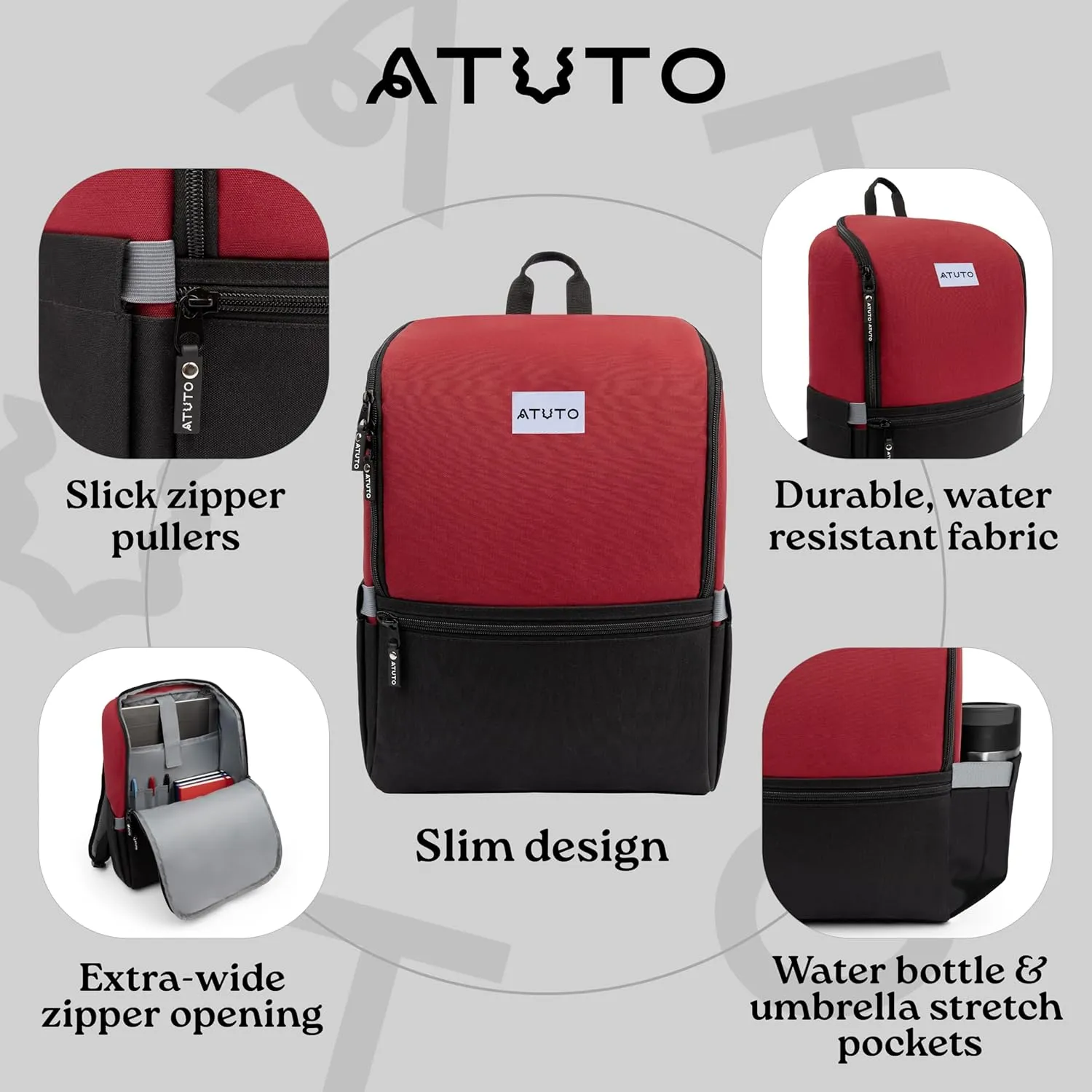 Slim Laptop Backpack for Men with 16 inch Laptop Compartment - Business Work Backpack for Men with Luggage Strap and Trolley Sleeve - Airflow Back, Fully Padded (Red)