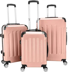 Smart Luggage Set ABS Trolley Set  20in/24in/28in Portable ABS Suitcase Trio Secure & Stylish 3-in-1 Ergonomic Trolley Case Rolling Luggage and Travel Bag Combination, Rose Gold