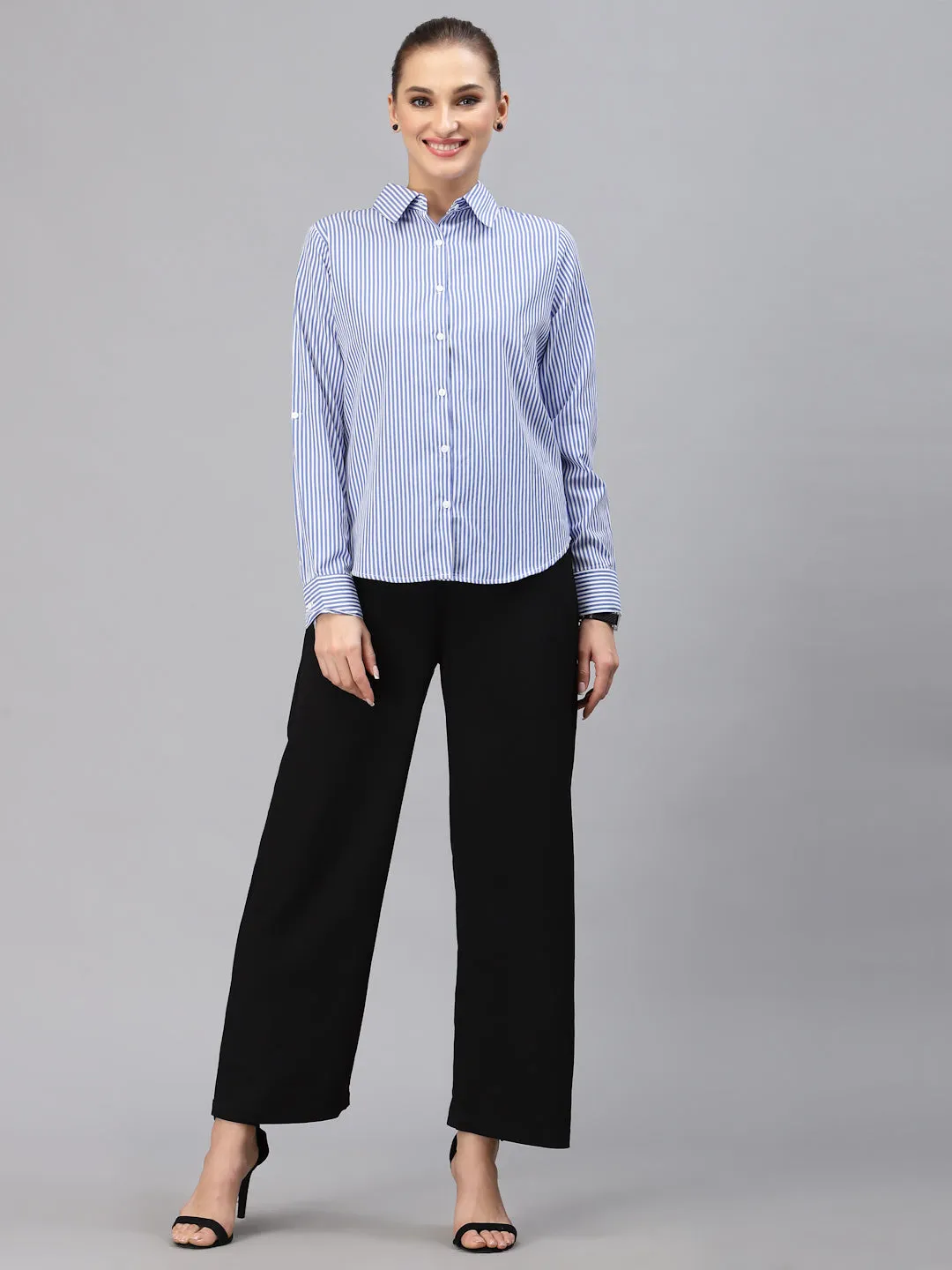 Style Quotient Women Blue Striped Shirt