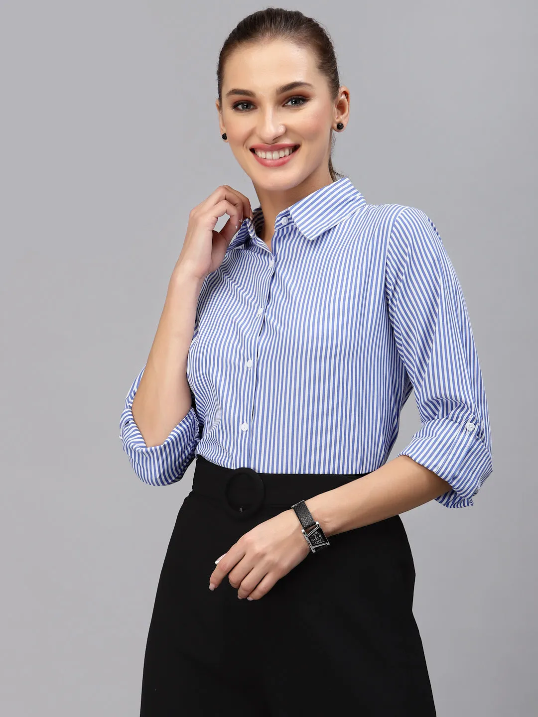 Style Quotient Women Blue Striped Shirt