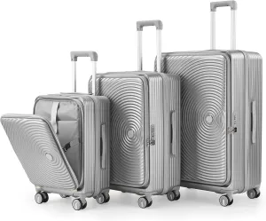 SVRCK Lightweight Expandable Luggage Set for Stress-Free Travel, 3-Piece (20/24/28), Secure Spinner Suitcases with Laptop, Silver