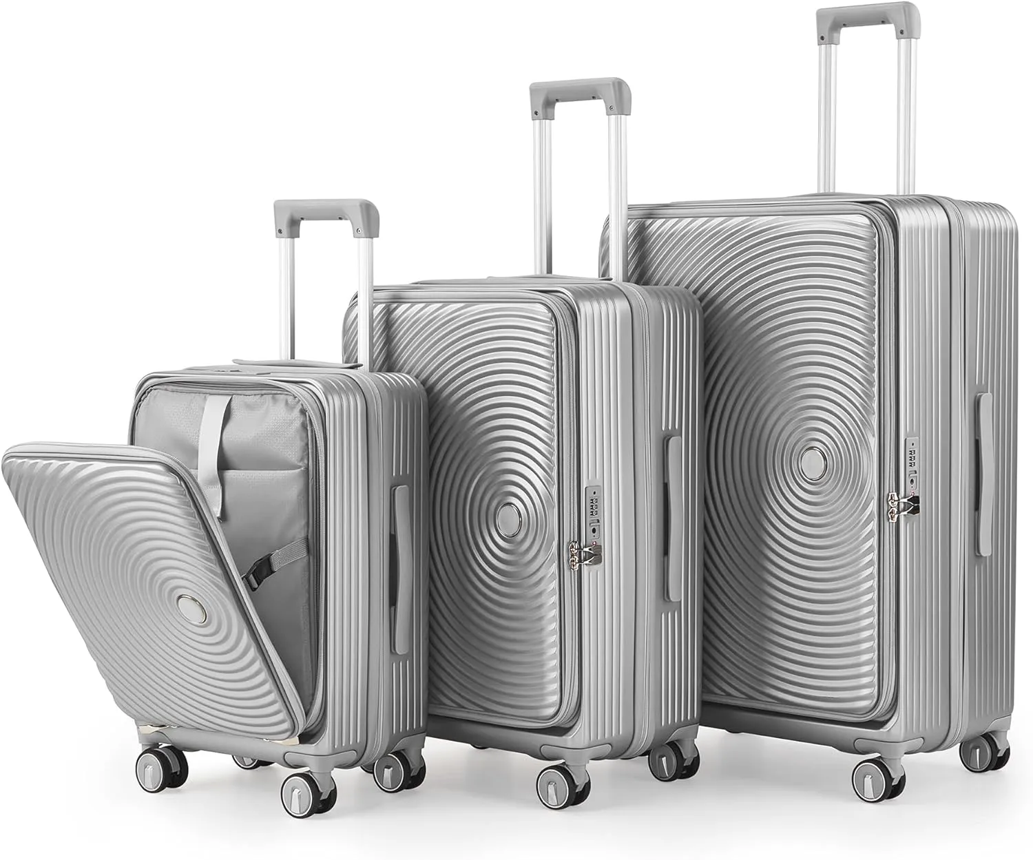 SVRCK Lightweight Expandable Luggage Set for Stress-Free Travel, 3-Piece (20/24/28), Secure Spinner Suitcases with Laptop, Silver