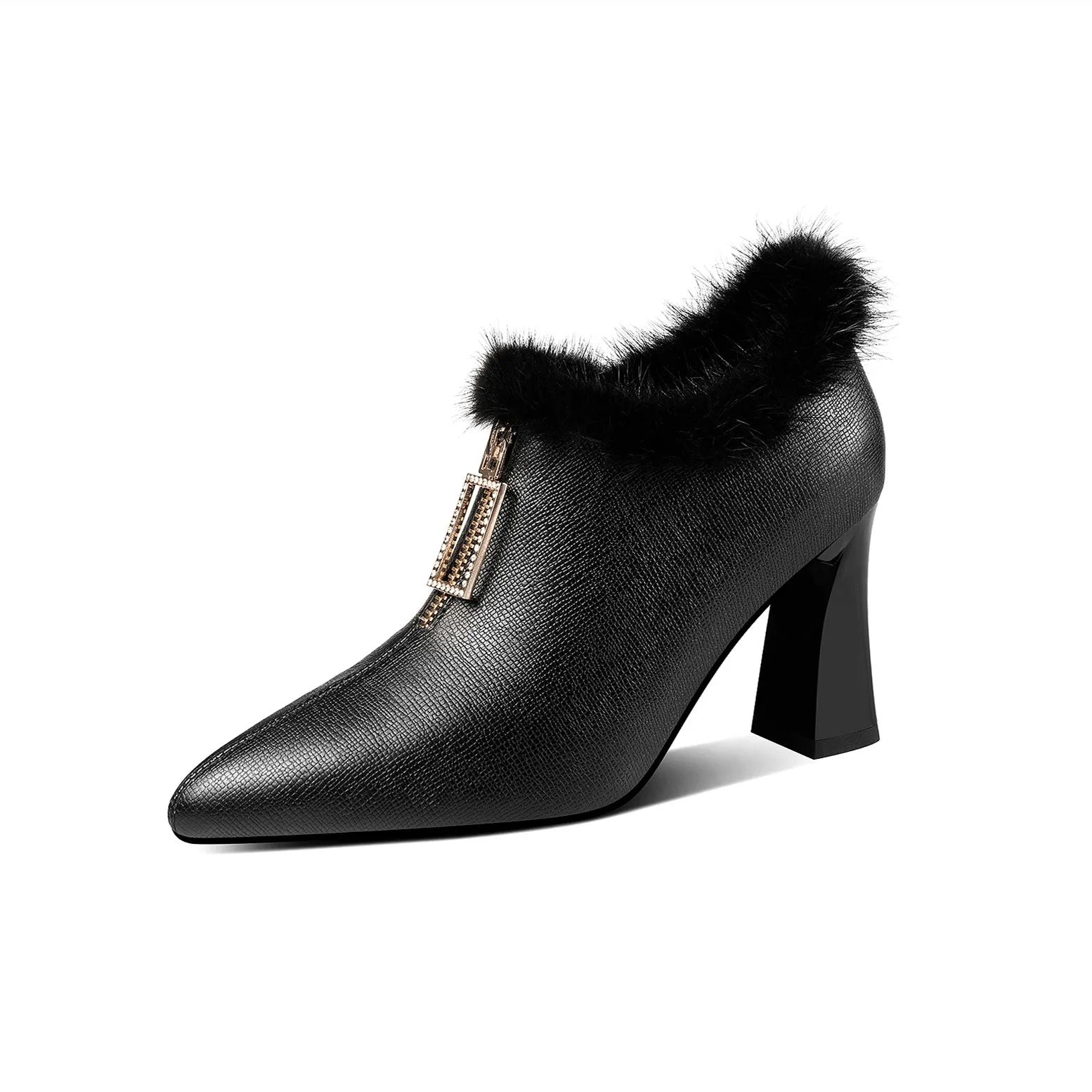 TinaCus Genuine Leather Women's Handmade High Heel Side Zip Up Pointed Toe Front Zipper Design Stylish Oxford Pump Shoes