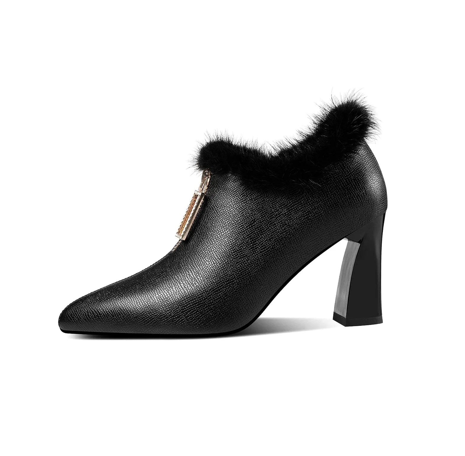 TinaCus Genuine Leather Women's Handmade High Heel Side Zip Up Pointed Toe Front Zipper Design Stylish Oxford Pump Shoes