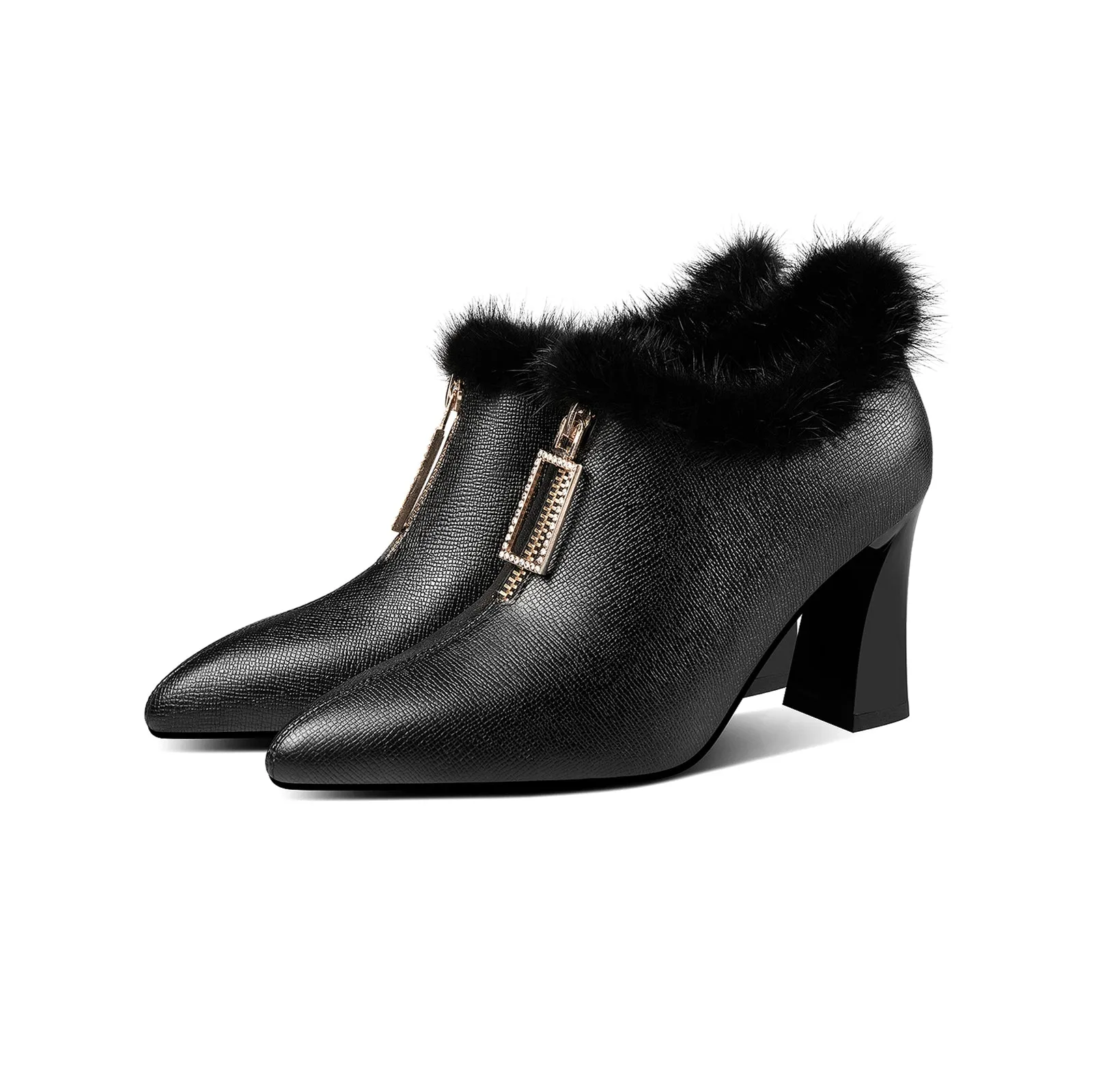 TinaCus Genuine Leather Women's Handmade High Heel Side Zip Up Pointed Toe Front Zipper Design Stylish Oxford Pump Shoes