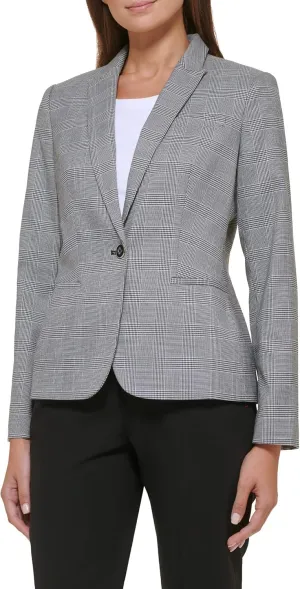 Tommy Hilfiger Women's Plaid Fitted Single Button Blazer