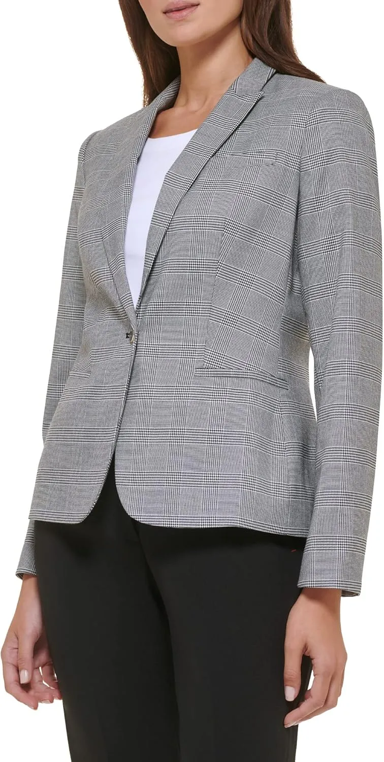 Tommy Hilfiger Women's Plaid Fitted Single Button Blazer