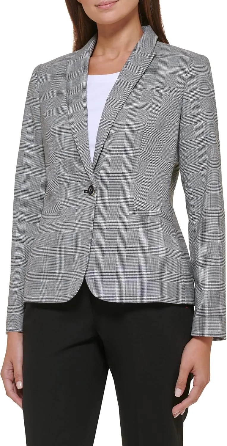 Tommy Hilfiger Women's Plaid Fitted Single Button Blazer