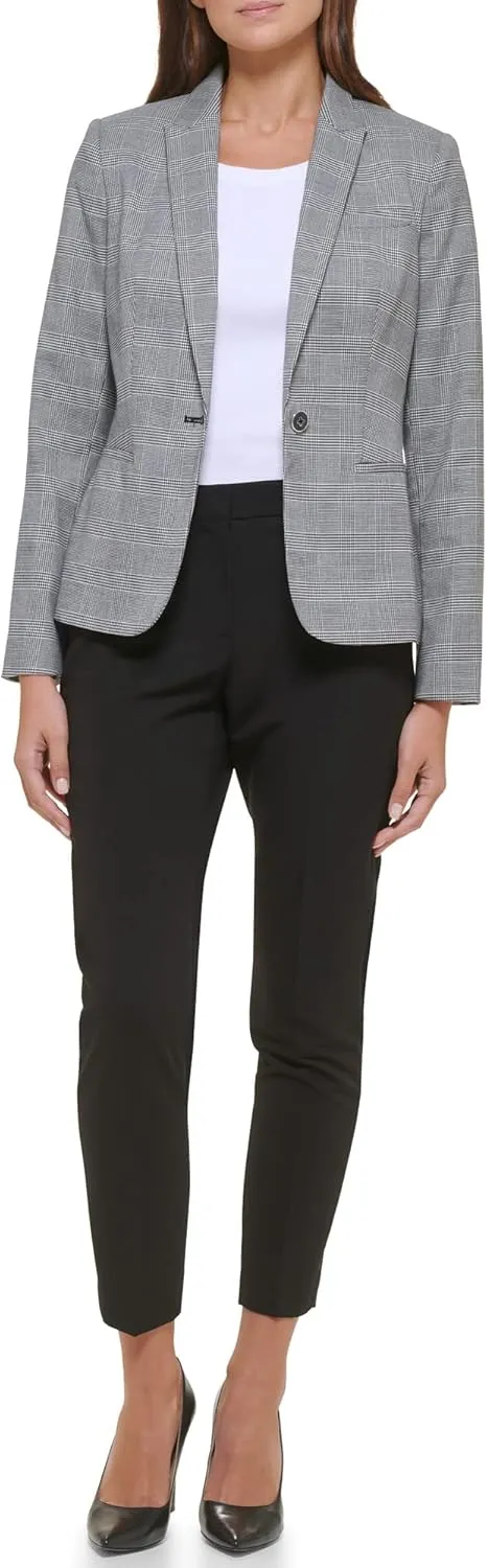 Tommy Hilfiger Women's Plaid Fitted Single Button Blazer