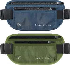 travel inspira RFID Blocking Travel Money Belt with Anti-Thief Zip - Slim Passport Holder and Travel Pouch to Secure Cash, Cards and Documents * 2 Pack