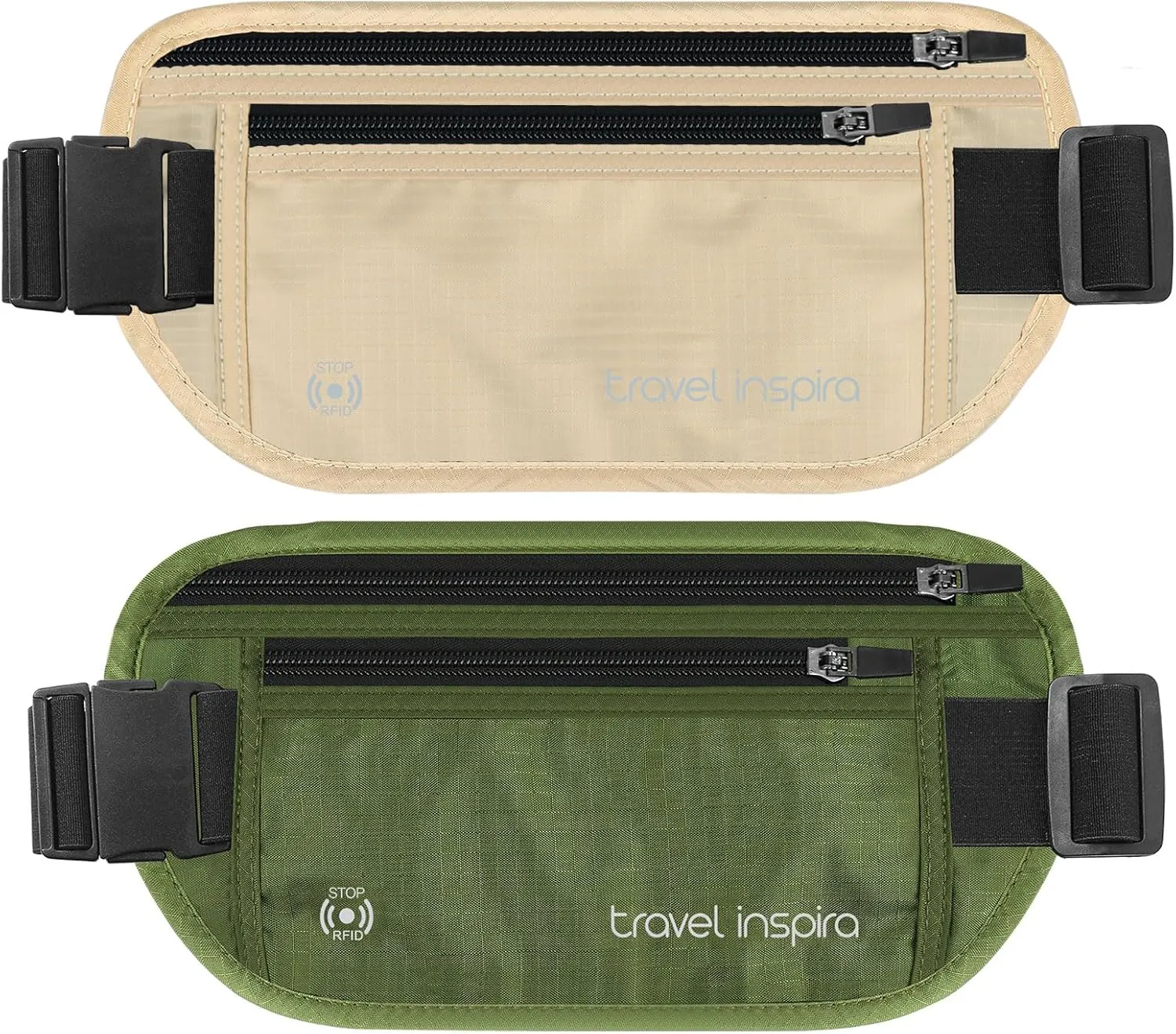 travel inspira RFID Blocking Travel Money Belt with Anti-Thief Zip - Slim Passport Holder and Travel Pouch to Secure Cash, Cards and Documents * 2 Pack