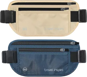 travel inspira RFID Blocking Travel Money Belt with Anti-Thief Zip - Slim Passport Holder and Travel Pouch to Secure Cash, Cards and Documents * 2 Pack