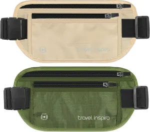 travel inspira RFID Blocking Travel Money Belt with Anti-Thief Zip - Slim Passport Holder and Travel Pouch to Secure Cash, Cards and Documents * 2 Pack