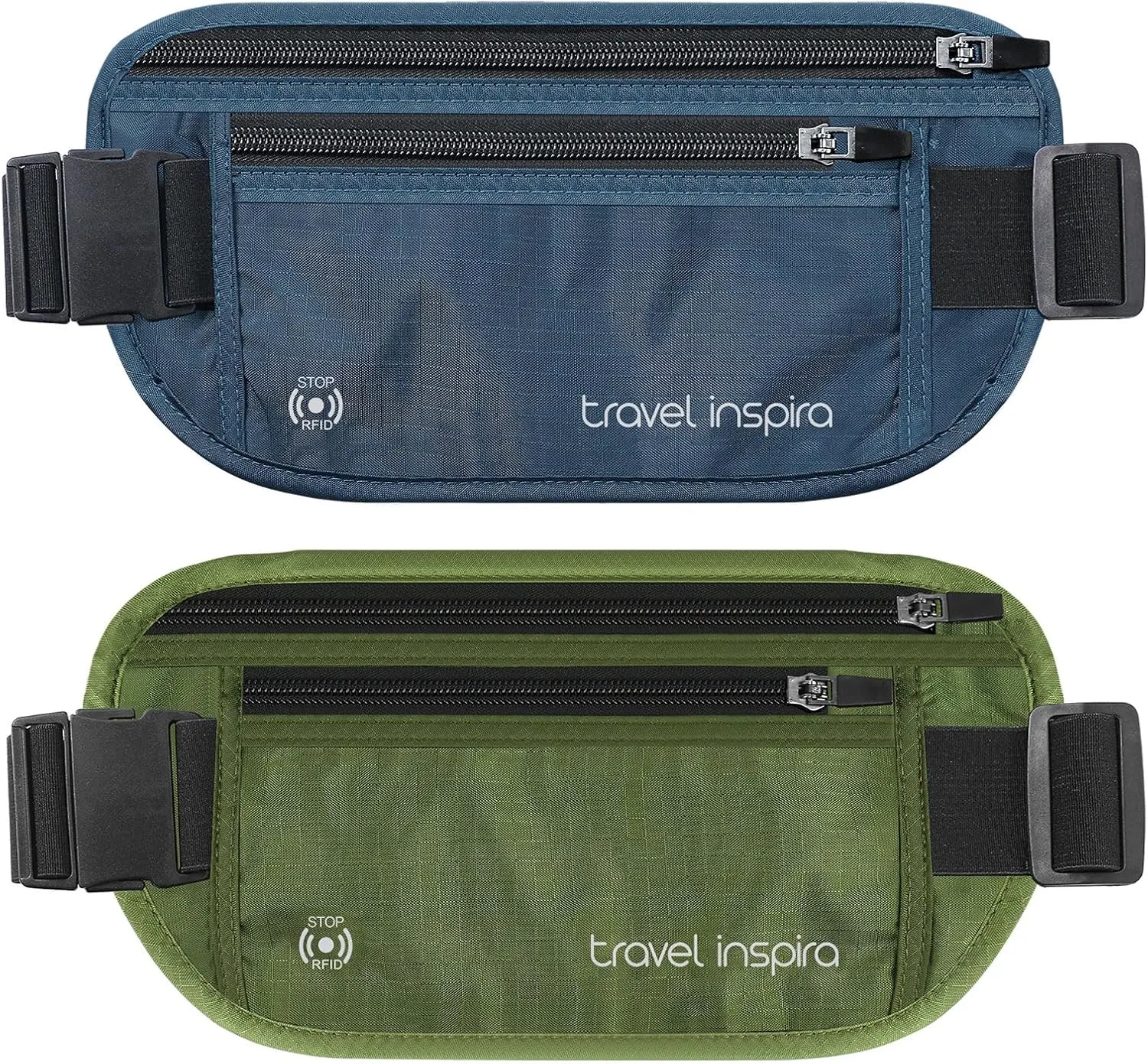 travel inspira RFID Blocking Travel Money Belt with Anti-Thief Zip - Slim Passport Holder and Travel Pouch to Secure Cash, Cards and Documents * 2 Pack