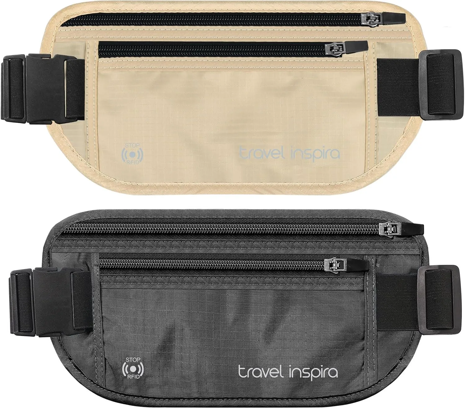 travel inspira RFID Blocking Travel Money Belt with Anti-Thief Zip - Slim Passport Holder and Travel Pouch to Secure Cash, Cards and Documents * 2Pack