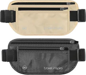 travel inspira RFID Blocking Travel Money Belt with Anti-Thief Zip - Slim Passport Holder and Travel Pouch to Secure Cash, Cards and Documents * 2Pack