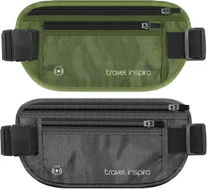 travel inspira RFID Blocking Travel Money Belt with Anti-Thief Zip - Slim Passport Holder and Travel Pouch to Secure Cash, Cards and Documents * 2Pack