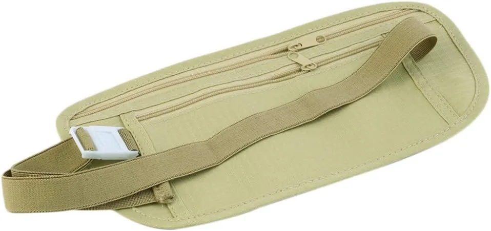 Travel Money Belt, Passport Holder Secure Hidden Travel Wallet, Slim Passport Holder RFID Blocking Security Travel Pouch, Wearable Slim Waist Bag Under Clothes (Khaki)