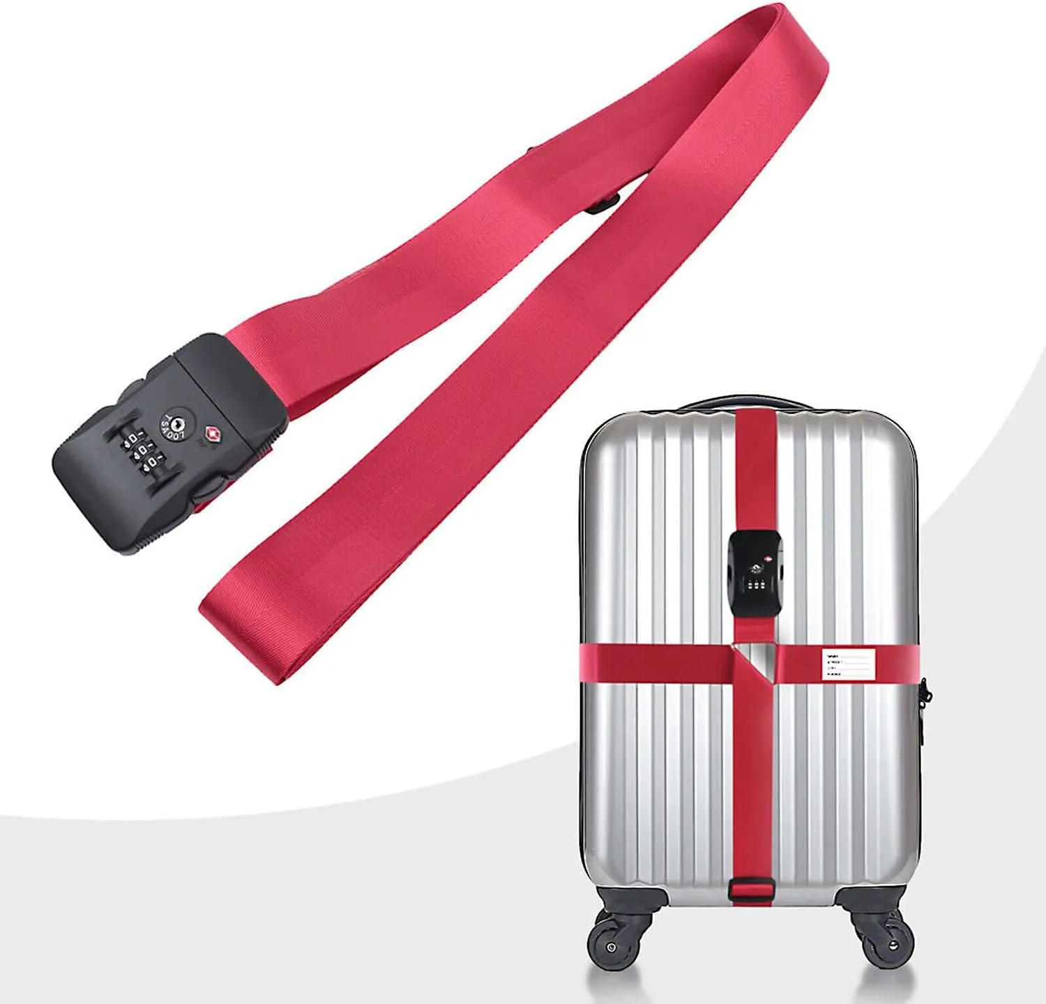 TSA Luggage Straps,Secure Your Travel with Cross Luggage Belts for Suitcases TSA Approved,Durable & Adjustable Suitcase Straps with 3-Digit Combination Custom Lock & Name Card (RED)