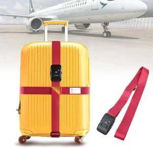 TSA Luggage Straps,Secure Your Travel with Cross Luggage Belts for Suitcases TSA Approved,Durable & Adjustable Suitcase Straps with 3-Digit Combination Custom Lock & Name Card (RED)