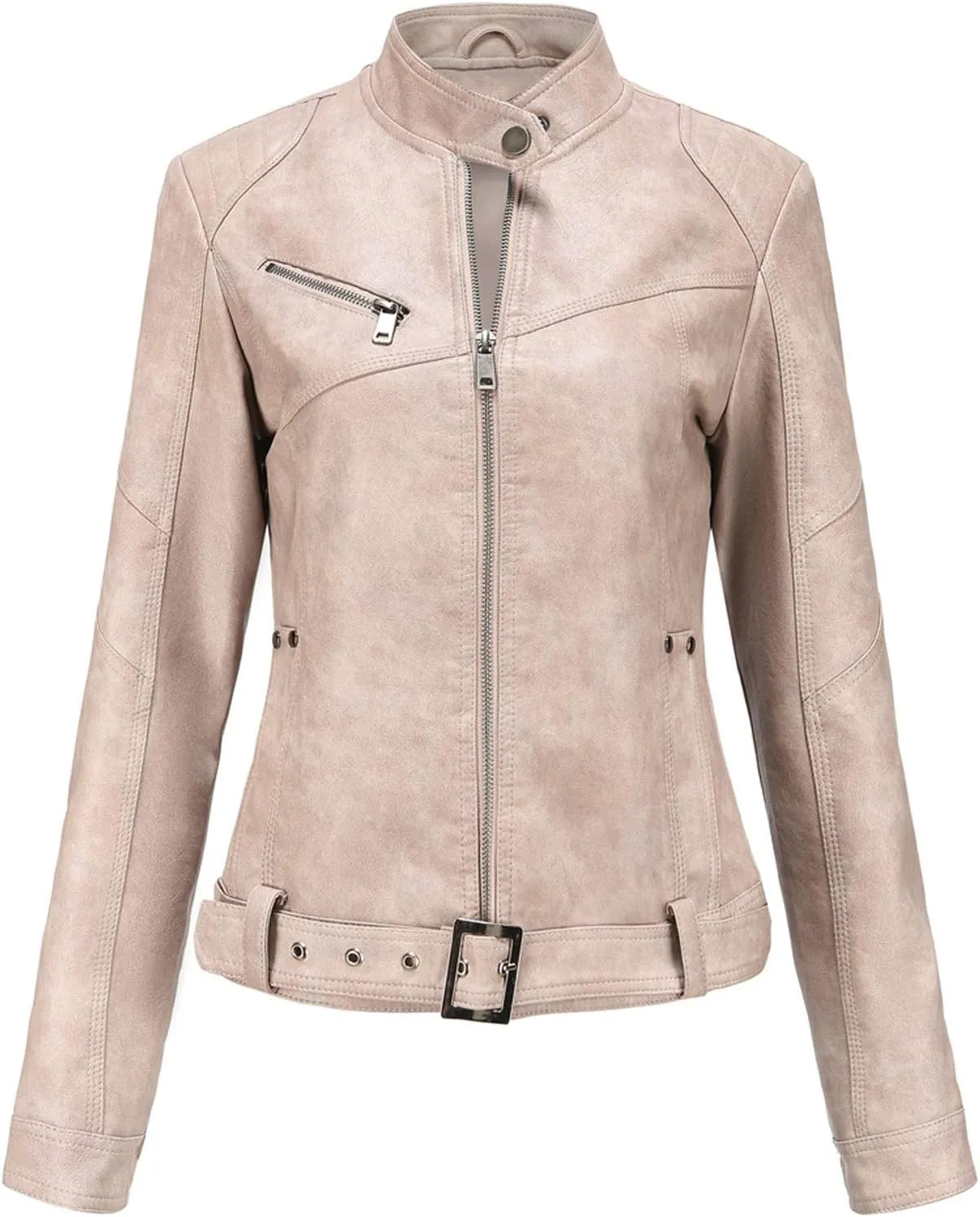 tuduoms Women Faux Leather Casual Jackets Fashion Vintage Zip Up Motorcycle Short Leather Moto Biker Outwear Fitted Slim Coat