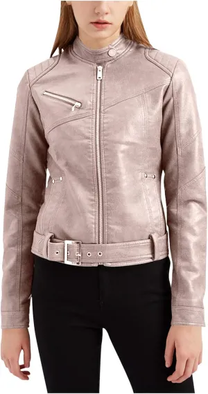 tuduoms Women Faux Leather Casual Jackets Fashion Vintage Zip Up Motorcycle Short Leather Moto Biker Outwear Fitted Slim Coat