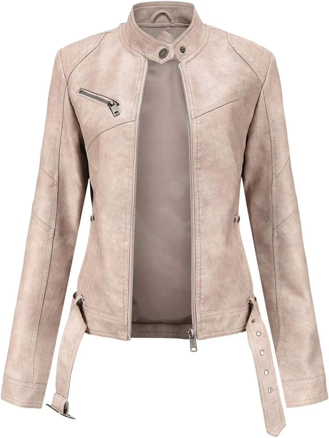tuduoms Women Faux Leather Casual Jackets Fashion Vintage Zip Up Motorcycle Short Leather Moto Biker Outwear Fitted Slim Coat