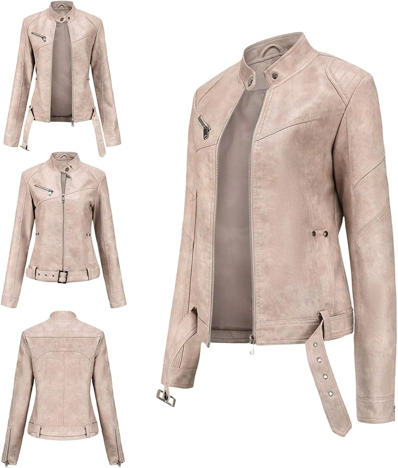 tuduoms Women Faux Leather Casual Jackets Fashion Vintage Zip Up Motorcycle Short Leather Moto Biker Outwear Fitted Slim Coat