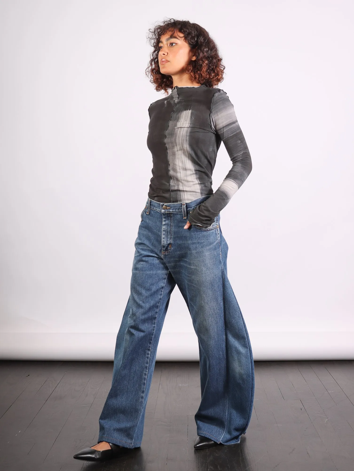 Upcycled Horseshoe Jeans in Blue by A.W.A.K.E. Mode