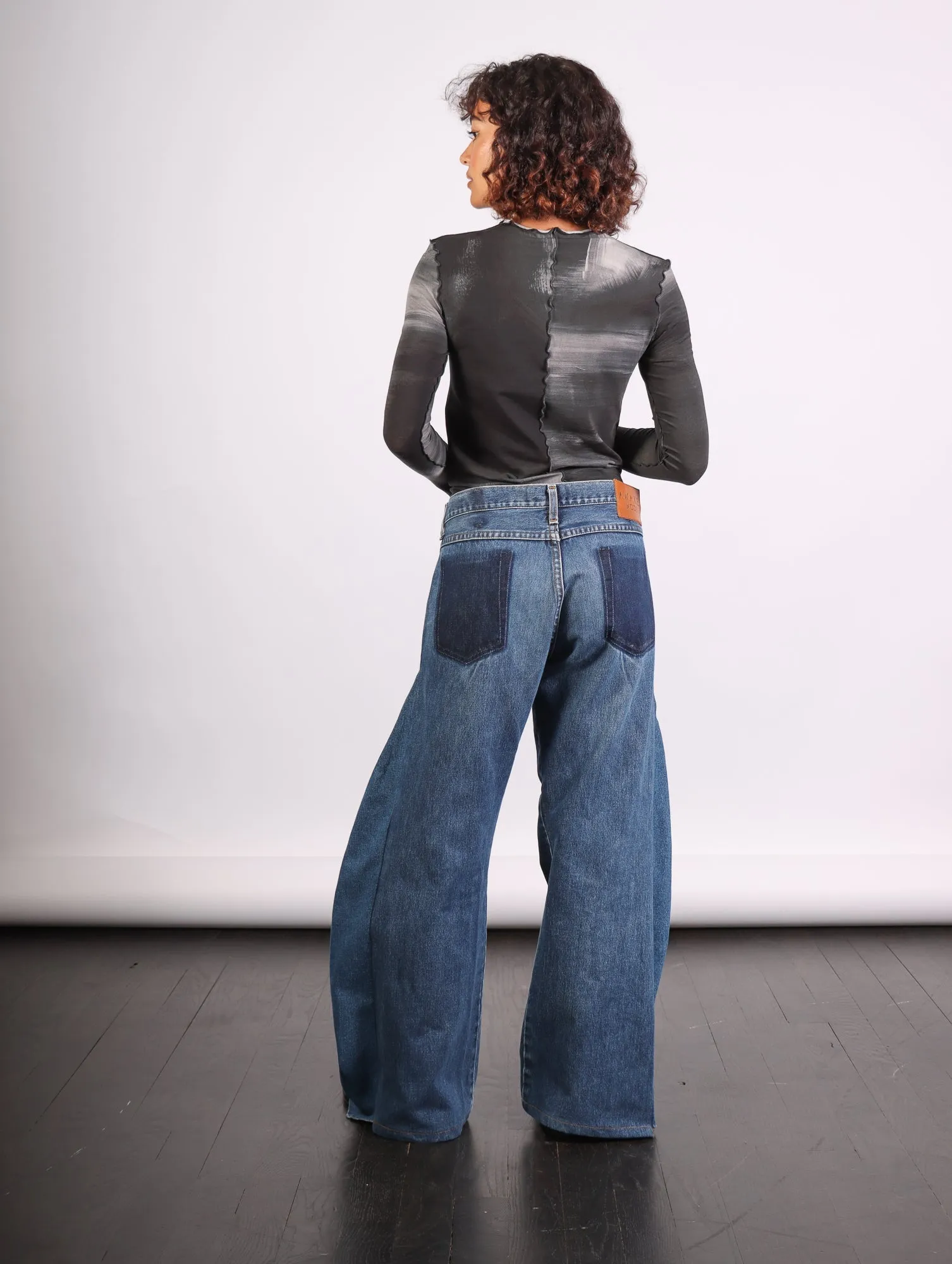 Upcycled Horseshoe Jeans in Blue by A.W.A.K.E. Mode